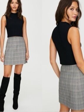 Babaton Gray Plaid Mini Skirt